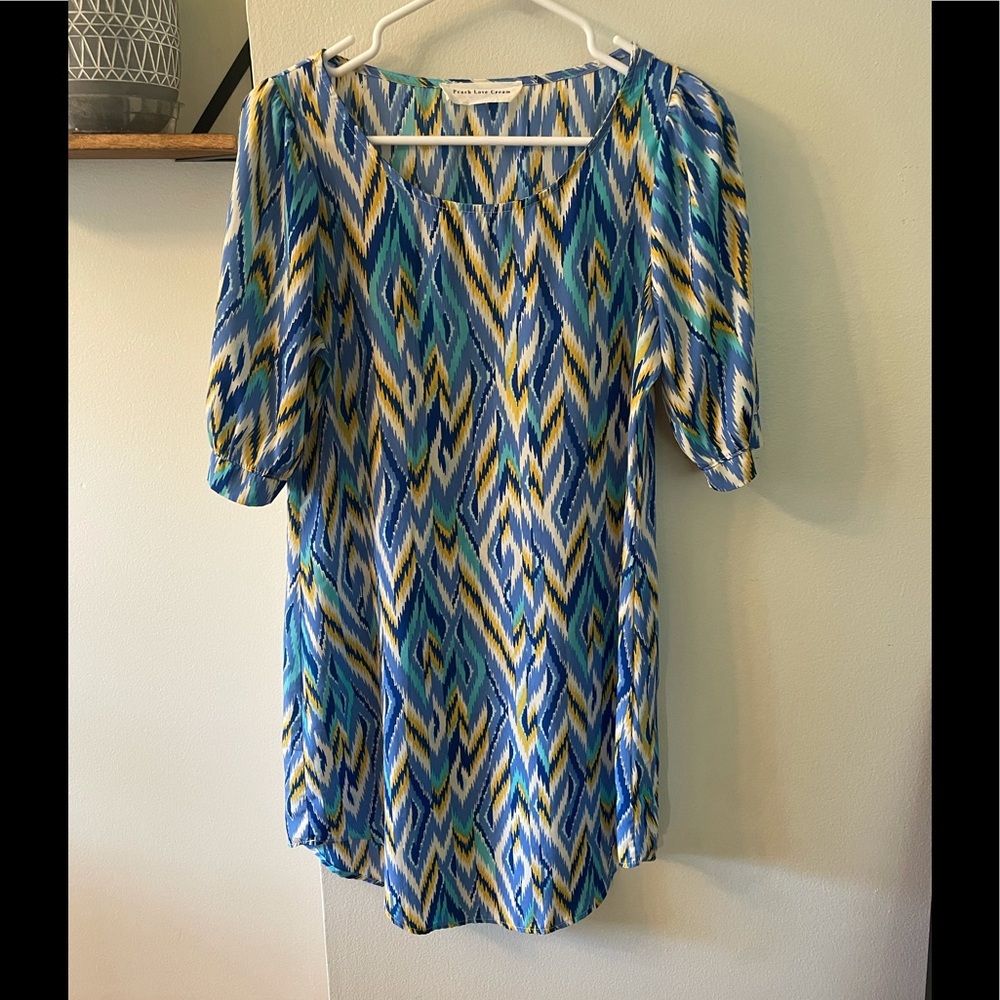 Peach Love Cream Shirt Dress - Blue Multi - S